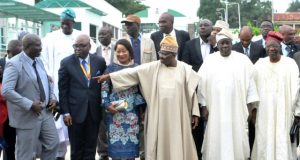 Ajimobi Urges Striking LAUTECH Workers To Return To Work L-R: Oyo State Commissioner for Education, Science and Technology, Prof. Adeniyi Olowofela; Secretary to the State Government, Mr. Olalekan Alli; Chairperson, Oyo State Education Trust Fund, Chief Onikepo Akande; and State Governor, Senator Abiola Ajimobi, after the inauguration