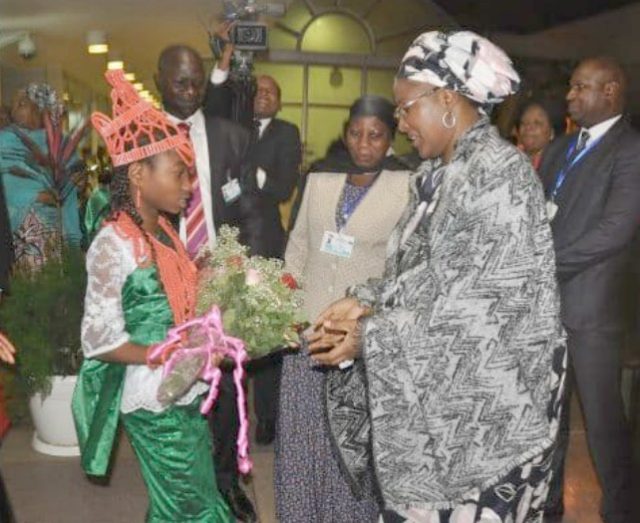 ...President Muhammadu Buhari's wife when she arrived Ethiopia on Sunday evening...