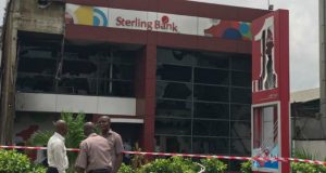 How Sterling, Diamond Banks Were Set Ablaze By Rampaging Tanker Drivers In Apapa, Lagos ...Sterling Bank Apapa, after it was set ablaze...