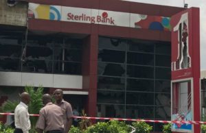 How Sterling, Diamond Banks Were Set Ablaze By Rampaging Tanker Drivers In Apapa, Lagos ...Sterling Bank Apapa, after it was set ablaze...