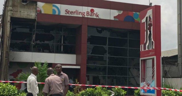 ...Sterling Bank Apapa, after it was set ablaze...