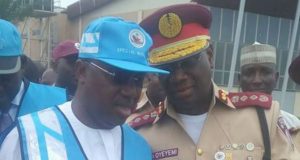 Adamawa Governor Honoured By FRSC Corps Marshal, Dr Boboye Oyeyemi, right, with the Adamawa Governor after the event...