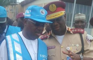 Adamawa Governor Honoured By FRSC Corps Marshal, Dr Boboye Oyeyemi, right, with the Adamawa Governor after the event...