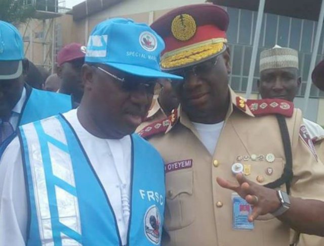 Corps Marshal, Dr Boboye Oyeyemi, right, with the Adamawa Governor after the event...