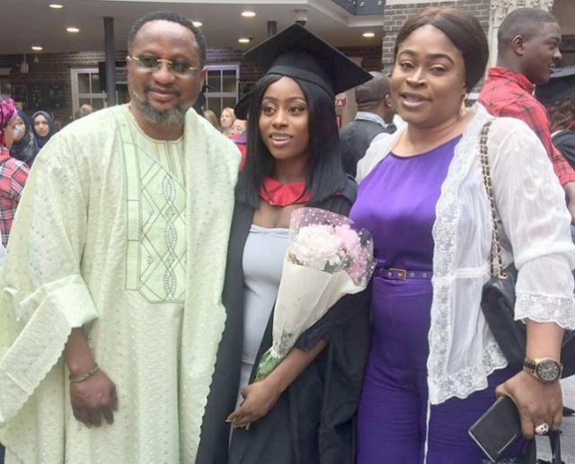 The Law graduate, Dorcas with her proud parents, Dele and Bukola Taiwo…the Dad wrote on his Facebook page that ‘Praise the Lord with me, I feel blessed’…