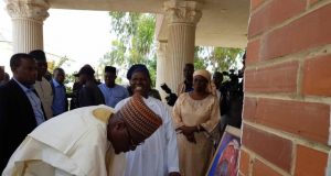 Kwara Governor Storms Ila Orangun To Comiserate With Bisi Akande Governor Abdulfatah Ahmed...signing the condolence register while Chief Bisi Akande looks on...