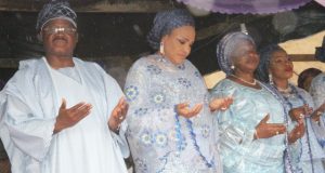 Ajimobi Marks 5th Anniversary Of Mother’s Demise, Says ‘My Mother Inspired My Guber Ambition’ L-R: Oyo State Governor, Senator Abiola Ajimobi; his wife, Florence; and sisters, Alhaja Bisi-Jare Alade and Alhaja Salimat Adio, during the fifth anniversary of the death of the governor's mother, Alhaja Dhkirat Ajimobi, at the Government House, Agodi, Ibadan... on Tuesday