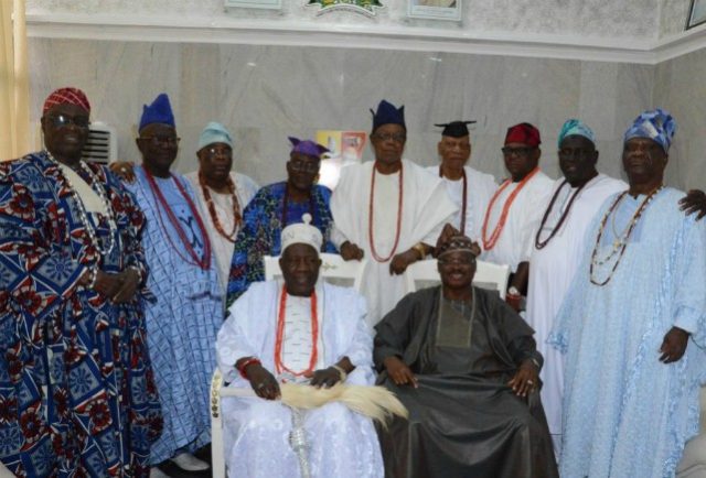 Governor Abiola Ajimobi with Olubadan in Council...after a recent meeting at the Governor's Office in Ibadan...