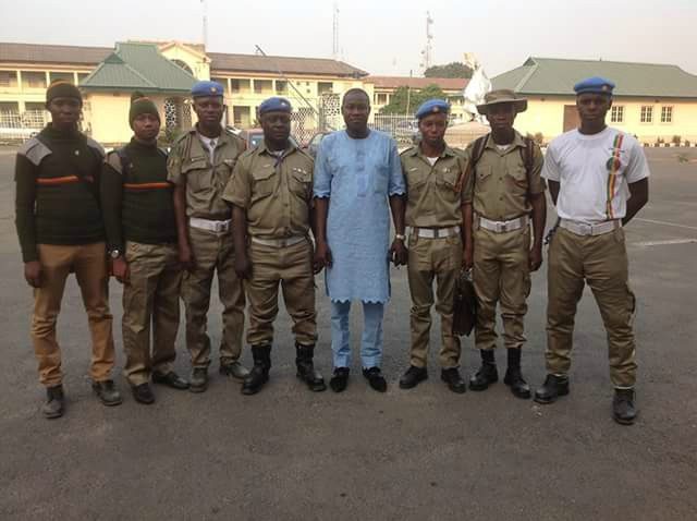 Hon Akeem Ademola Ige, middle, with some members of the Nigerian Peace Corps who visited him...