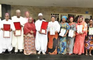 How Lagos Bagged Award For Best State In 2016 Hajj Pilgrimage, Six Others South West Coordinator, National Hajj Commission of Nigeria, Mubakar Abdulraheem; CEO, Medview Airline Plc., Mr. Muneer Bankole; Commissioner for Home Affairs, Dr. Abdul-Lateef Abdul-Hakeem; Deputy Governor of Lagos State, Dr. (Mrs) Oluranti Adebule; South West Commissioner, National Hajj Commission of Nigeria, Imam Fauad Adeyemi; Special Adviser to the Governor on Housing, Mrs. Aramide Giwanson; Head of Service, Mrs. Olabowale Ademola; Permanent Secretary, Ministry of Home Affairs, Mrs. Toyin Awoseyi ; her counterpart in the Office of Deputy Governor, Mrs. Yetunde Odejayi; Permanent Secretary/Accountant General, Mrs. Shukrat Abimbola Umar; Special Adviser to the Governor on Religious Matters, Rev. Verralls Kolawole and Managing Director, Africana Home Restaurant Dubai, Mrs. Khadijat Ebon Bakare (behind) during the awards presentation to the Lagos State Government by the Hajj Commission at the Lagos House…