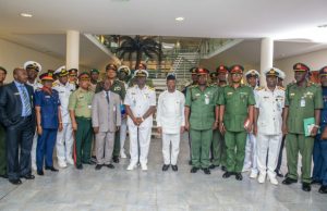Photo: Osinbajo Holds Meeting With Military Chiefs Acting President Yemi Osinbajo with military chiefs...on Friday...