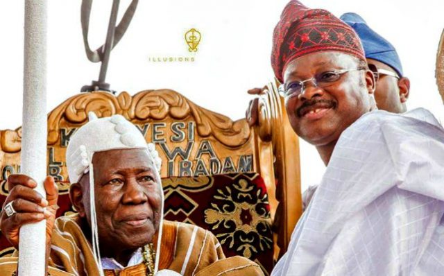 ...The Olubadan of Ibadan, Oba Saliu Adetunji, left, with Governor Abiola Ajimobi...(qed.com photo)