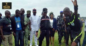 Sina Peller Pledges Support To Oke-Ogun Youths, Donates Building To NYSC …Chief Sina Peller taking the symbolic kick-off during the opening ceremony of Peller Unity Cup…