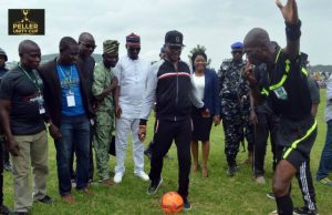 Sina Peller Pledges Support To Oke-Ogun Youths, Donates Building To NYSC …Chief Sina Peller taking the symbolic kick-off during the opening ceremony of Peller Unity Cup…