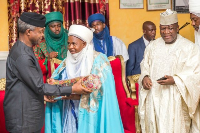 Acting President Yemi Osinbajo, left, with the Emir of Gusau and others...