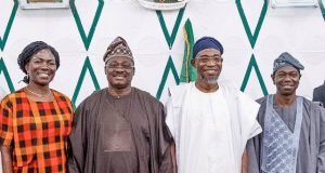 Aregbe, Ajimobi Challenge LAUTECH’s New Governing Council L-R: A member of the Governing Council of Ladoke Akintola University of Technology, Ogbomoso, Prof. Olaide Adedokun; Oyo State Governor, Senator Abiola Ajimobi; his Osun State counterpart, Ogbeni Rauf Aregbesola; and the Council Chairman/Pro-Chancellor, Prof. Oladapo Afolabi, during the inauguration of the council, at the Governor's Office, Ibadan... on Monday