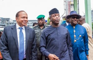 Photo: Osinbajo Storms Rivers To Inaugurate Projects R-L: Governor Nyesom Wike of Rivers State, Prof Yemi Osinbajo and a top official of the fertilizer firm...