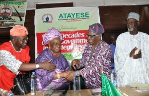 When ‘Atayese’ Group Celebrated 6 Decades Of Self Government In The Old Western Region From the left, Mr Tokunbo Ajasin, Prof (Mrs) Adetoun Ogunsheye, Prof Bunmi Ayoade and Prof Sabitu Olagoke at the event…