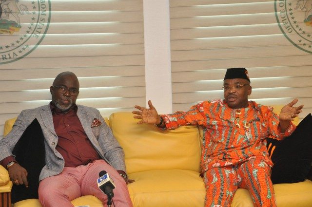 Amaju Pinnick, right, with Governor Udom Emmanuel...
