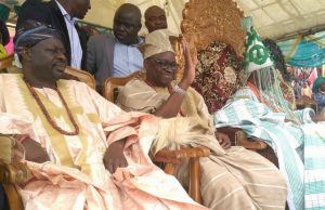 Fayose Reconfirms Plans To Complete All Ongoing Projects In Ekiti Before End Of Tenure Governor Ayodele Fayose, middle, with Oba Rufus Adeyemo Adejugbe, right...during the festival on Saturday...