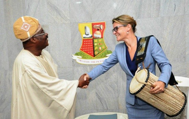 Gov. Abiola Ajimobi of Oyo state, British Deputy High Commissioner to Nigeria, Laure Beaufils during the visit…