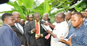 Photo: When Ecological Fund Officials Visited Oyo State From left, Oyo State, Permanent Secretary Ministry of Environment and water resource, Engr. Gabriel Oguntola, Deputy Director, Press of Ecological Fund Office, Abuja, Mr Lawrence Ojabo, Commissioner for Ministry of Environment and water resource, Mr Isaac Ishola, Special Adviser on Budget and Planning, Dr Isaac Kolawole and others during the visit…