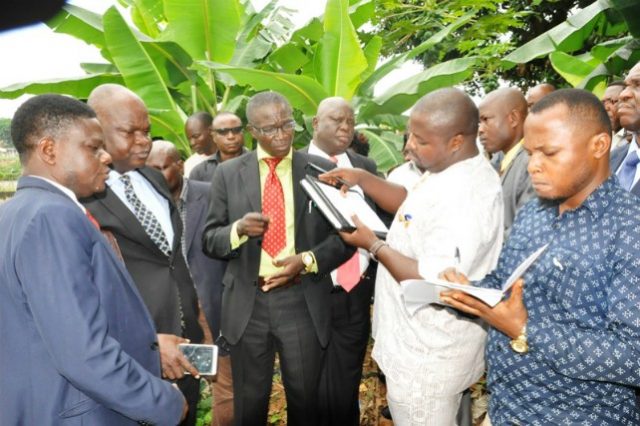 From left, Oyo State, Permanent Secretary Ministry of Environment and water resource, Engr. Gabriel Oguntola, Deputy Director, Press of Ecological Fund Office, Abuja, Mr Lawrence Ojabo, Commissioner for Ministry of Environment and water resource, Mr Isaac Ishola, Special Adviser on Budget and Planning, Dr Isaac Kolawole and others during the visit…