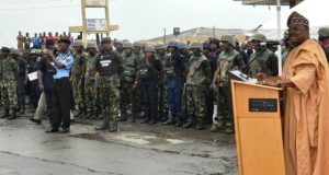 Criminal Elements, Leave My State Now – Governor Ajimobi Governor Abiola Ajimobi, right, addressing security operatives...