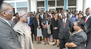 Photo: Ajimobi Storms Oyo High Court To Meet With Judges From the left: Attorney General and Commissioner for Justice, Mr Seun Abimbola, Oyo State Governor, Senator Abiola Ajimobi, Chief Judge of Oyo state, Justice Muntar Abimbola and others Judges during the visit..