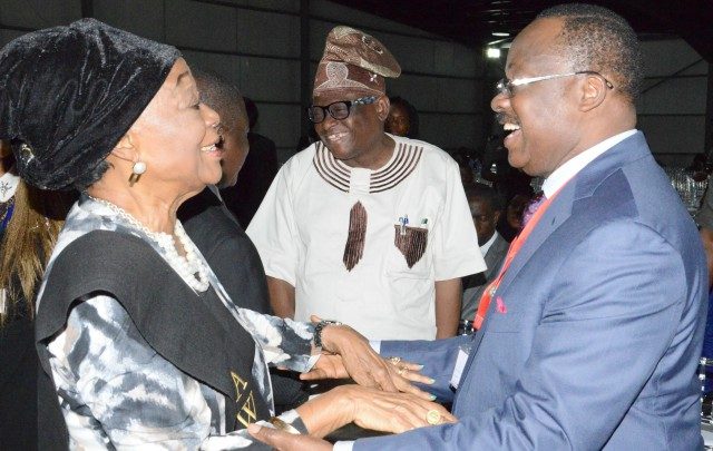 L-R: First female Senior Advocate of Nigeria, Chief Folake Solanke; Chief of Staff to Oyo State Governor, Dr. Gbade Ojo; and the Governor, Senator Abiola Ajimobi, at the 57th Annual General Conference of the Nigerian Bar Association, in Lagos... on Wednesday…