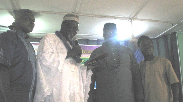 From the left, the Secretary, NUJ Oyo State Council, Bola Ogunlayi, Founder, Shafaudeen In Islam Worldwide and Grand Patron, Straight Times Magazine, Prof. Sabit Olagoke Ariyo (JP) presenting an Award of Merit to Oyo State Commissioner for Education, Prof. Adeniyi Olowofela and Publisher, Straight Times Magazine, Kunle Bakare…