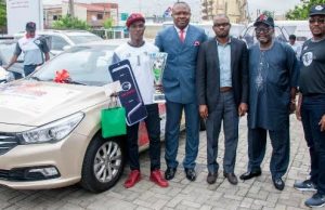 Feet ‘n’ Tricks Redeems Pledges Worth Over N20m Presentation of Prize 1: l-r: Overall Winner, Nigeria National Freestyle Championship, Mr McCarthy Obanor, beside the Saloon Car donated by GAC Motors to 1st Prize Winner ; Chairman of Feet ‘n’ Tricks Limited, Valentine Ozigbo; Senior Sales Manager, CIG Motors Limited, distributor of GAC brands of vehicles in Nigeria, Mr. Phillip Eboka; National Coordinator, Federal Engagement and Enlightenment Tax Teams, Federal Inland Revenue Services(FIRS), Alhaji Kunle Oseni; CEO, Feet ‘n’ Tricks Limited, Mr O’Dyke Nzewi, at the presentation ceremony of prizes to winners of the Nigeria National Freestyle Championship organised by Feet ‘n’ Tricks Limited , in Lagos on Monday
