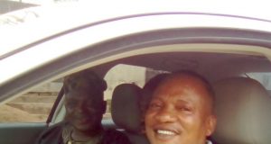 Anniversary Celebration: Olalomi Amole, Komolafe Olaiya Unveil Prize Car Komolafe Olaiya, right, with Olalomi Amole...giving the new prize car a 'road test'...on Tuesday afternoon...