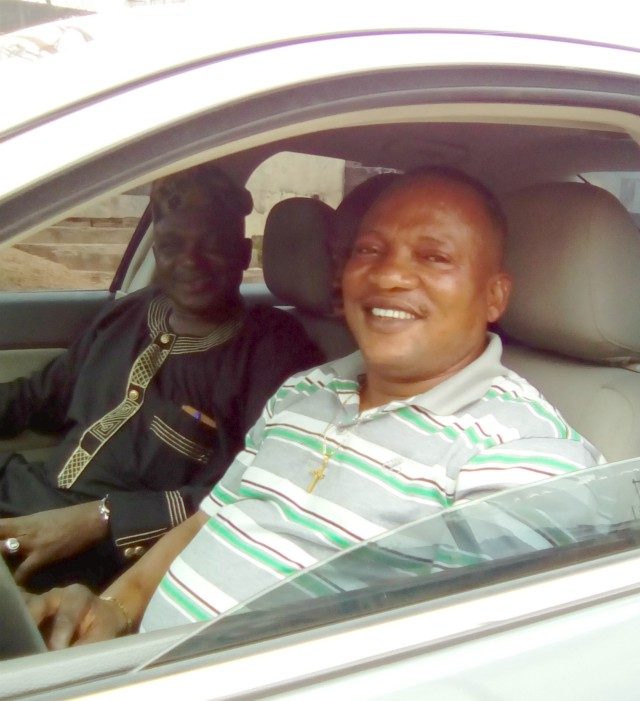 Komolafe Olaiya, right, with Olalomi Amole...giving the new prize car a 'road test'...on Tuesday afternoon...