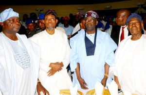 Fidau Prayer For Aregbesola’s Mother: Be Conscious Of End Times – Islamic Cleric From left, Former Governor of Osun, Prince Olagunsoye Oyinlola; Governor State of Osun, Ogbeni Rauf Aregbesola; National Leader of All Progressive Congress (APC), Asiwaju Hammed Tinubu; Interim Chairman of the Party, Chief Bisi Akande, at the Fidau Prayers at Zenababs Hotel Resorts, Ijebu-Ijesa Road, Ilesha