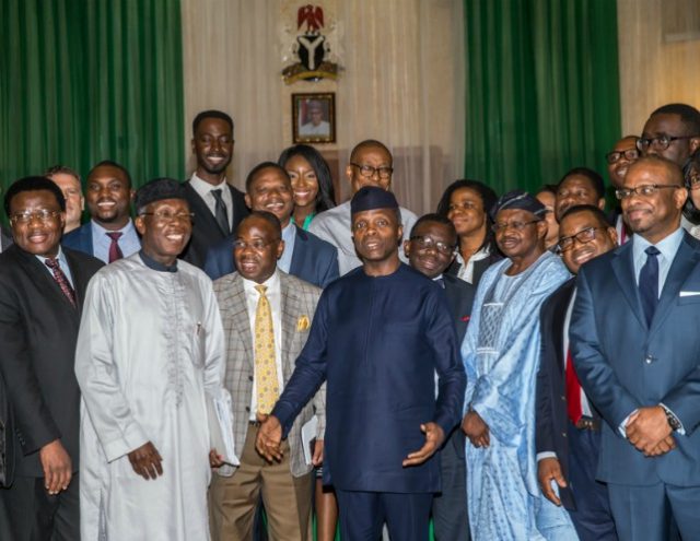 Acting President Yemi Osinbajo, SAN, middle, with NIED - Nigeria Initiative for Economic Development members in Abuja…