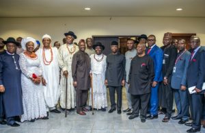 Photo: Osinbajo Meets With Pan Niger Delta Forum In Abuja Acting President Yemi Osinbajo with PANDEF Members at the State House...