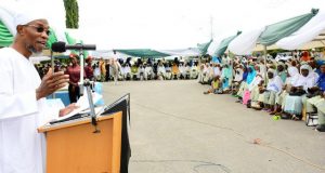 Photo: Aregbesola Bids Osun Muslim Pilgrims ‘Farewell’ Governor of Osun, Ogbeni Rauf Aregbesola; giving a farewell speech at the ceremony