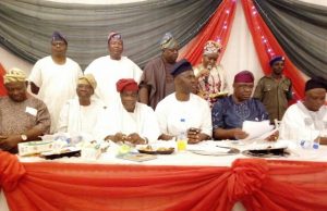 Makarfi Promises Ladoja, Makinde, Akala Level Playing Field Senator Rasheed Ladoja,Engineer Seyi Makinde,Elder Wole Oyelese, Hon Kehinde Ayoola at the dinner held to reunite Oyo PDP on Thursday evening at Carlton Gate Hotel in Ibadan...