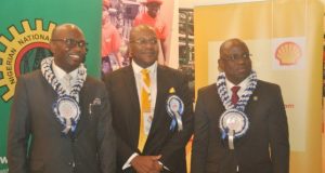 Photo: Society Of Petroleum Engineers’ Conference Holds In Lagos L-R: Managing Director, Nigeria Liquefied Natural Gas Limited, Tony Attah; Country Chair, Shell Gabon, Osa Igiehon; and Managing Director, Shell Nigeria Exploration and Production Company, Bayo Ojulari, at the Shell stand during the opening ceremonies…