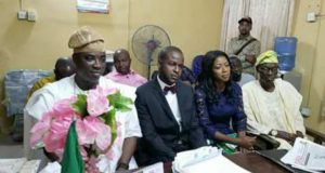 Wasiu Ayinde Marshal’s Son In Low Keyed Wedding L-R: King Wasiu Ayinde Marshal, Yomade Marshal, Fatima and her parent…at the Registry…
