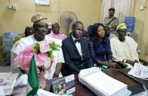 Wasiu Ayinde Marshal’s Son In Low Keyed Wedding L-R: King Wasiu Ayinde Marshal, Yomade Marshal, Fatima and her parent…at the Registry…