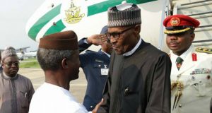 How Buhari’s Return Was Celebrated By Osinbajo, Others At Aso Villa Chapel President Muhammadu Buhari, right, with Vice President Yemi Osinbajo...when the President arrived on Saturday...