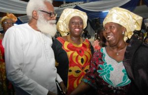 Photo: Adebayo Faleti Begins Final Journey Home L-R: Dr Yemi Farounbi, the deceased’s daughter, Omowon and the widow, Mrs Teniola Faleti at the event…