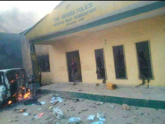 ...a Police Station in Aba believed to have been burnt down by separatists on Thursday...