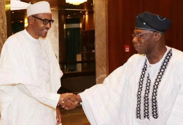 President Muhammadu Buhari, left, with Ex President Olusegun Obasanjo...