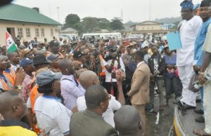 Photo: Oyo NULGE In Solidarity Rally To Oyo Assembly Oyo NULGE members being addressed by the Speaker, Hon Michael Adeyemo…