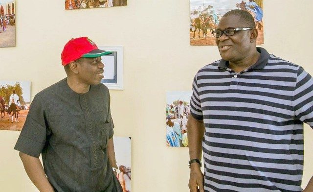 The Speaker of Kwara State House of Assembly, left, with his counterpart from Oyo...