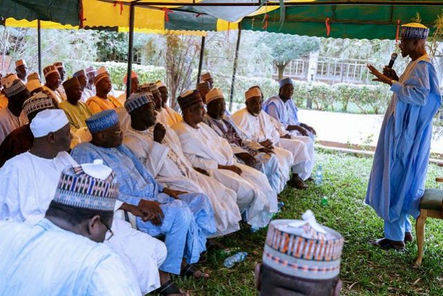 President Muhammadu Buhari addressing politicians and others in Daura on Monday...