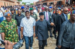 Photo: Osinbajo Visits Flood Victims In Benue State Vice President Yemi Osinbajo, with Governor Samuel Ortom visit victims of the Benue flood at the Ultra Modern International Market where they have been camped…he took messages of hope and recovery to the people from President Muhammadu Buhari…